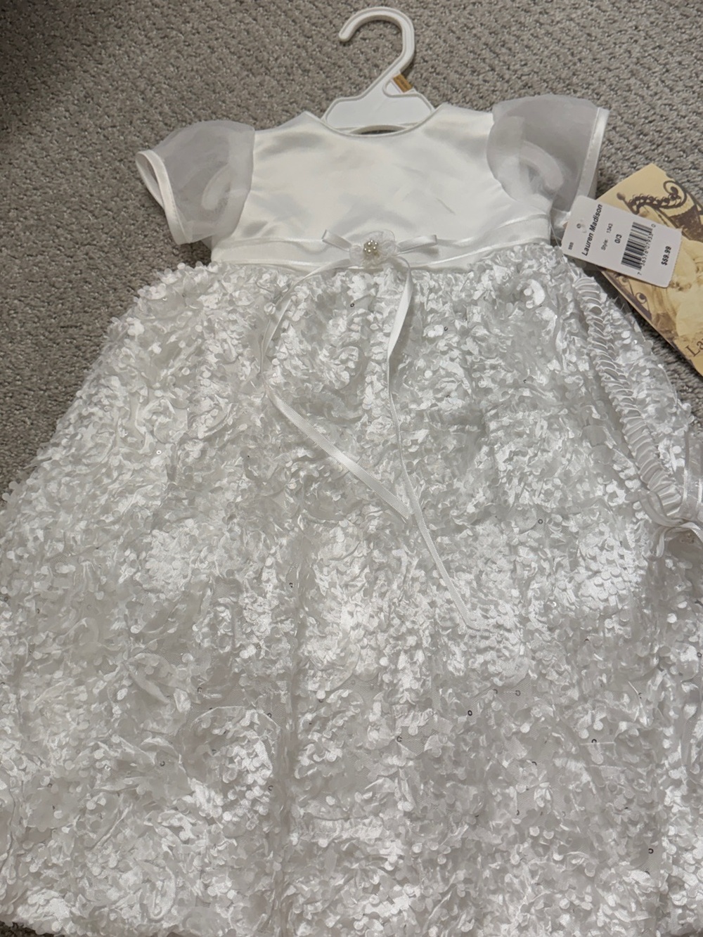 Girls White Floral Sequin Party Dress